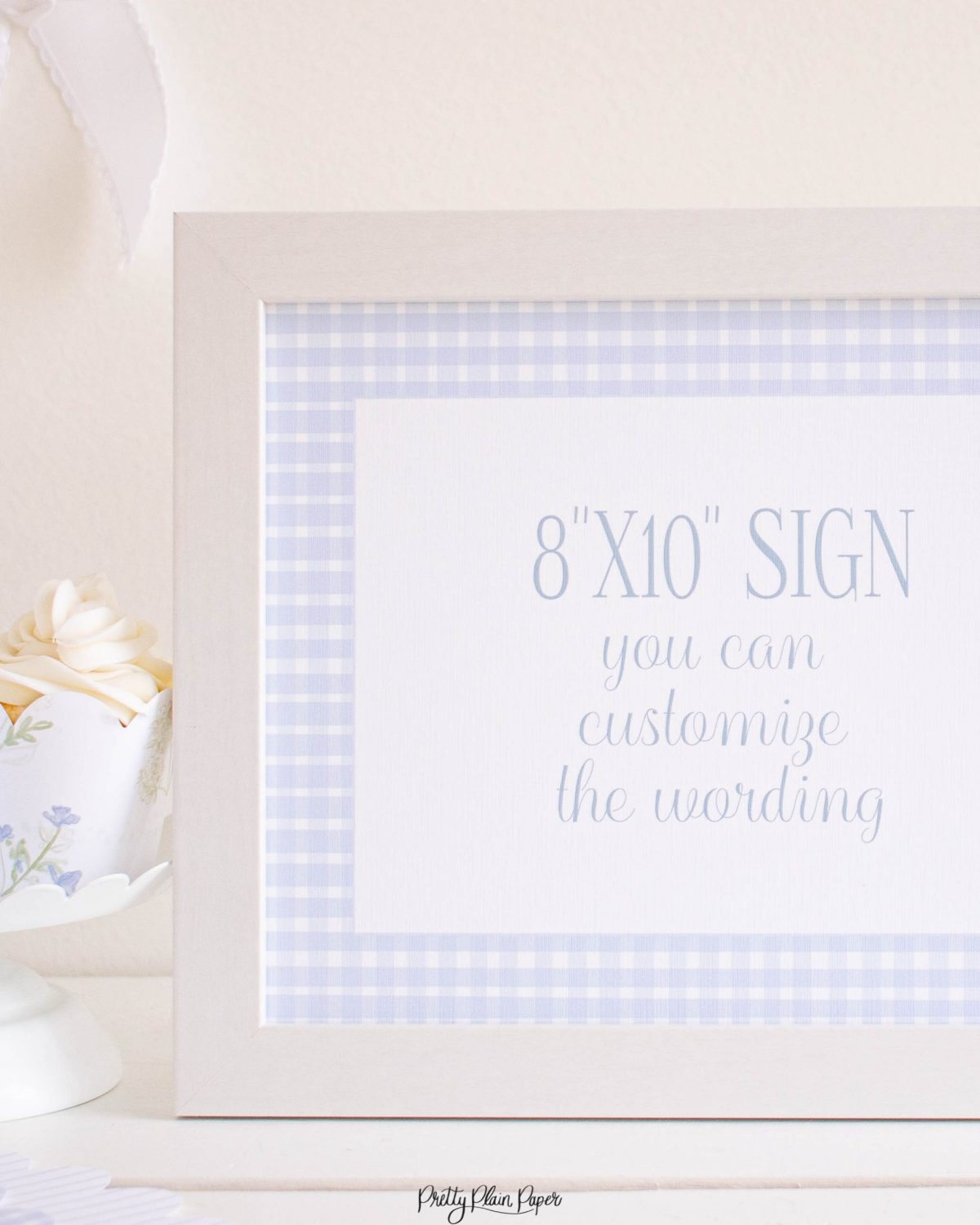 Blue Gingham 8x10 Sign by Pretty Plain Paper for a Blue Gingham Birthday Party, Baby Shower, or Bridal Shower