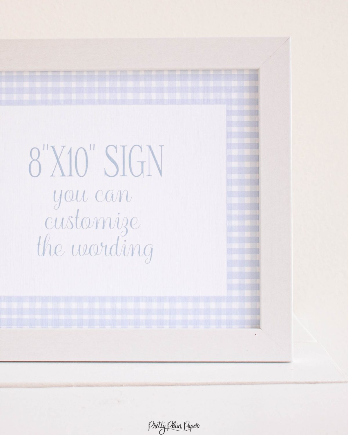 Blue Gingham 8x10 Sign by Pretty Plain Paper for a Blue Gingham Birthday Party, Baby Shower, or Bridal Shower