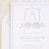 Watercolor Crest with Monogram Birthday Invitation by Pretty Plain Paper for a Watercolor Crest Theme Birthday or a Monogram Theme Birthday Party