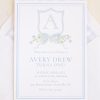 Watercolor Crest with Monogram Birthday Invitation by Pretty Plain Paper for a Watercolor Crest Theme Birthday or a Monogram Theme Birthday Party