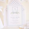 Watercolor Crest with Monogram Birthday Invitation by Pretty Plain Paper for a Watercolor Crest Theme Birthday or a Monogram Theme Birthday Party