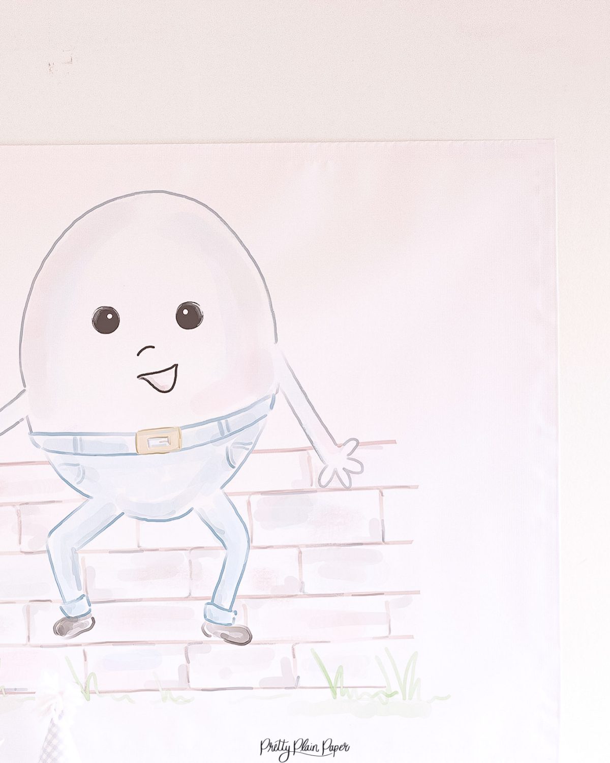 Watercolor Humpty Dumpty Backdrop by Pretty Plain Paper for a Humpty Dumpty Birthday or Baby Shower