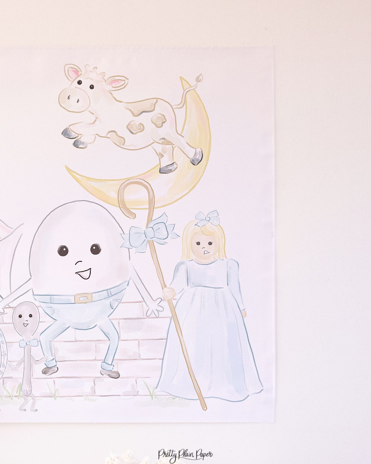 Watercolor Nursery Rhyme Backdrop by Pretty Plain Paper for a Nursery Rhyme Baby Shower or Nursery Rhyme First Birthday Party
