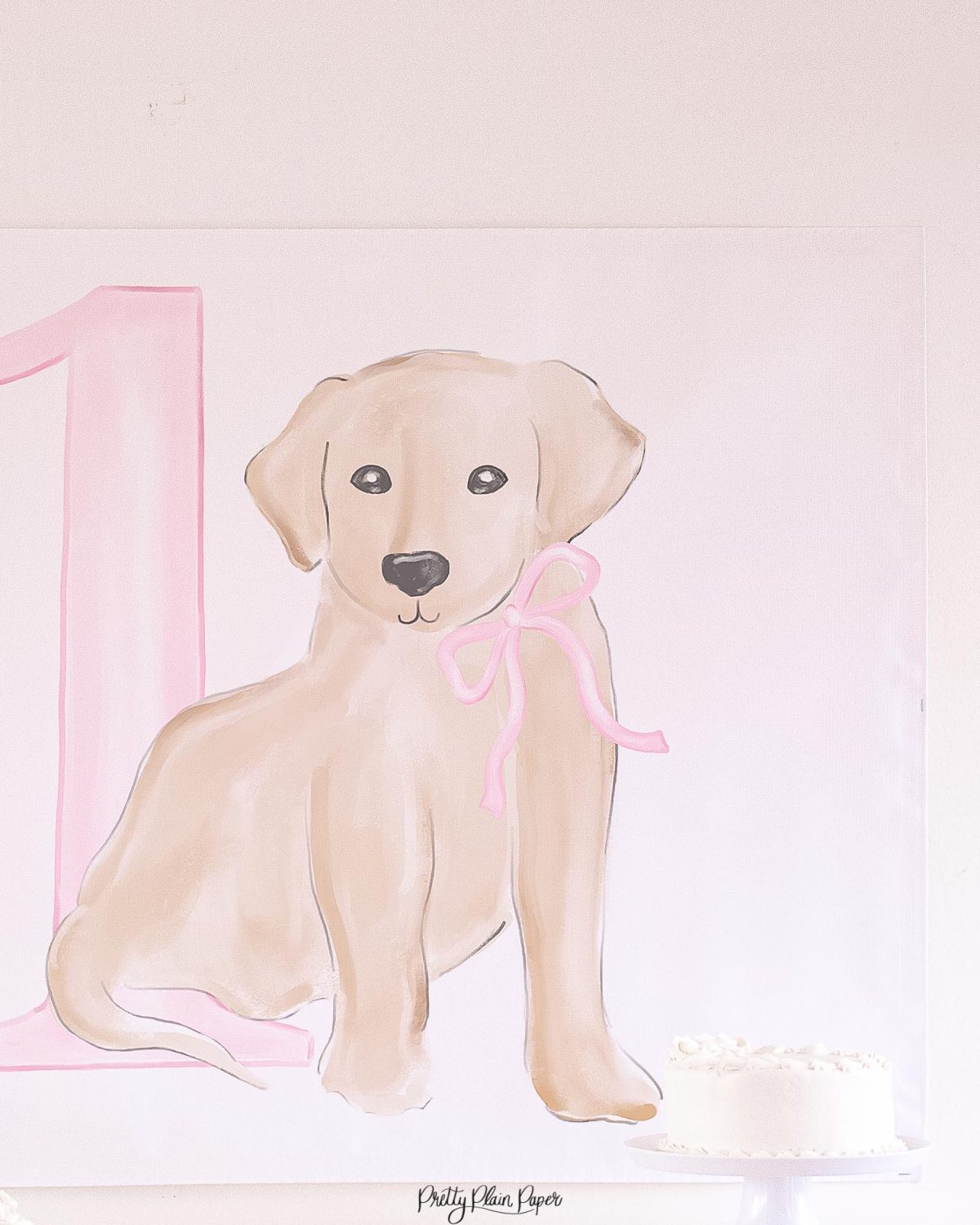 Watercolor Pink Puppy Party Backdrop by Pretty Plain Paper, Pink Puppy Party Decor