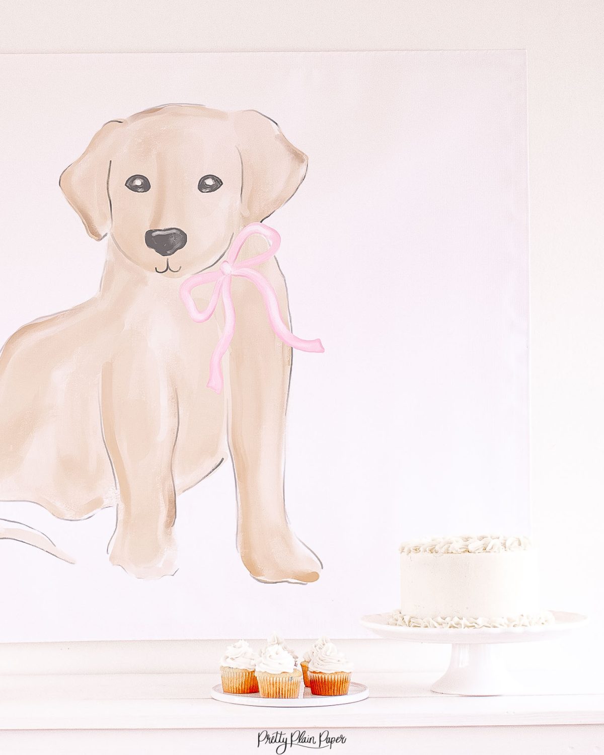 Watercolor Pink Puppy Party Backdrop by Pretty Plain Paper, Pink Puppy Party Decor
