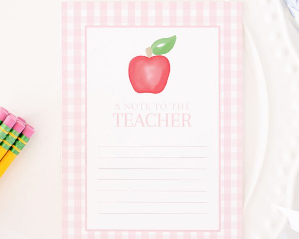 Watercolor 'A Note to the Teacher' Stationery for Parents to write notes to write notes to the teacher by Pretty Plain Paper