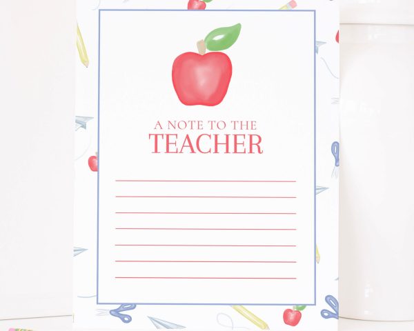 Watercolor 'A Note to the Teacher' Stationery for Parents to write notes to write notes to the teacher by Pretty Plain Paper