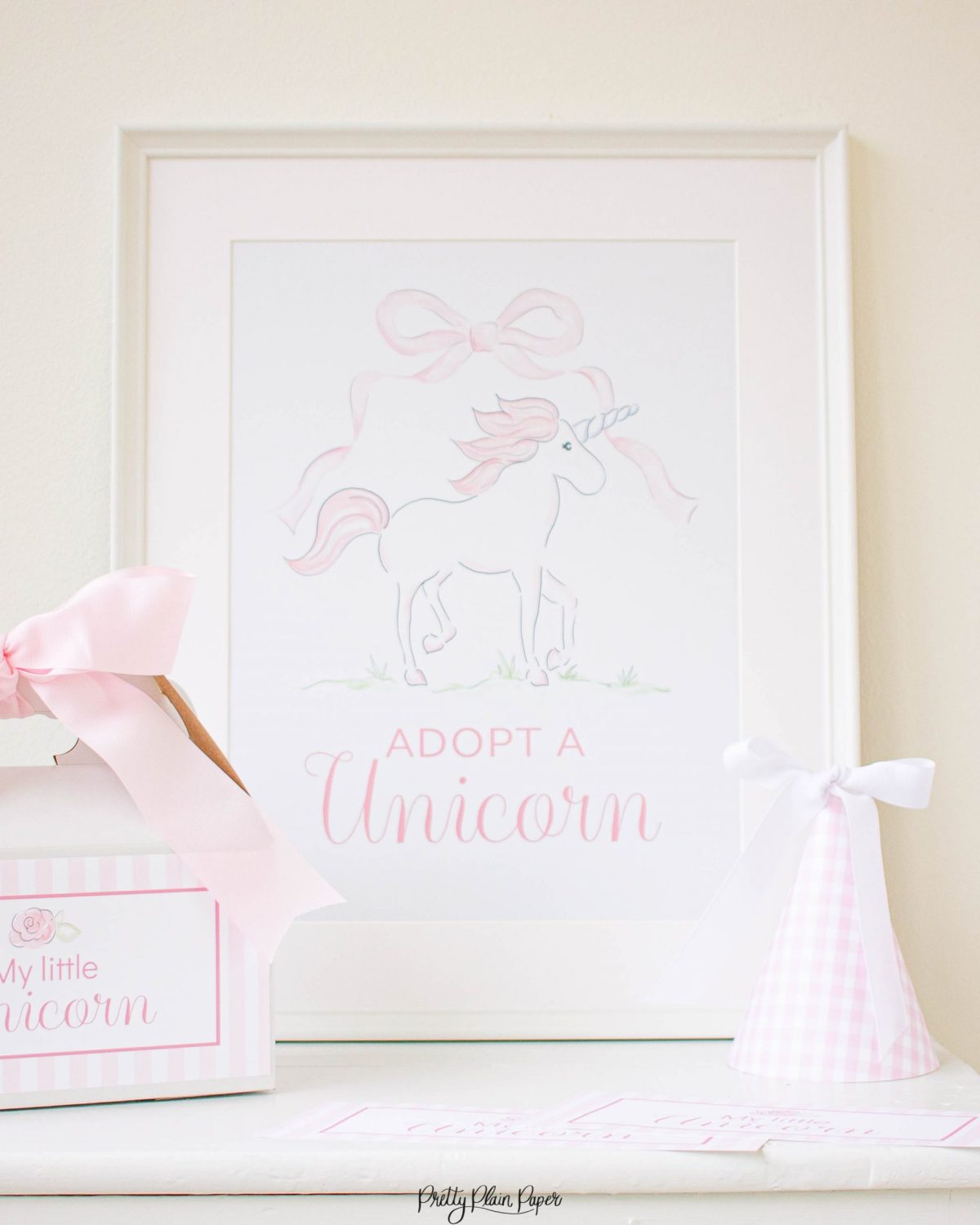 Adopt a Unicorn Sign for a Unicorn Party Favor or Party Activity by Pretty Plain Paper; A Watercolor Unicorn Party Set