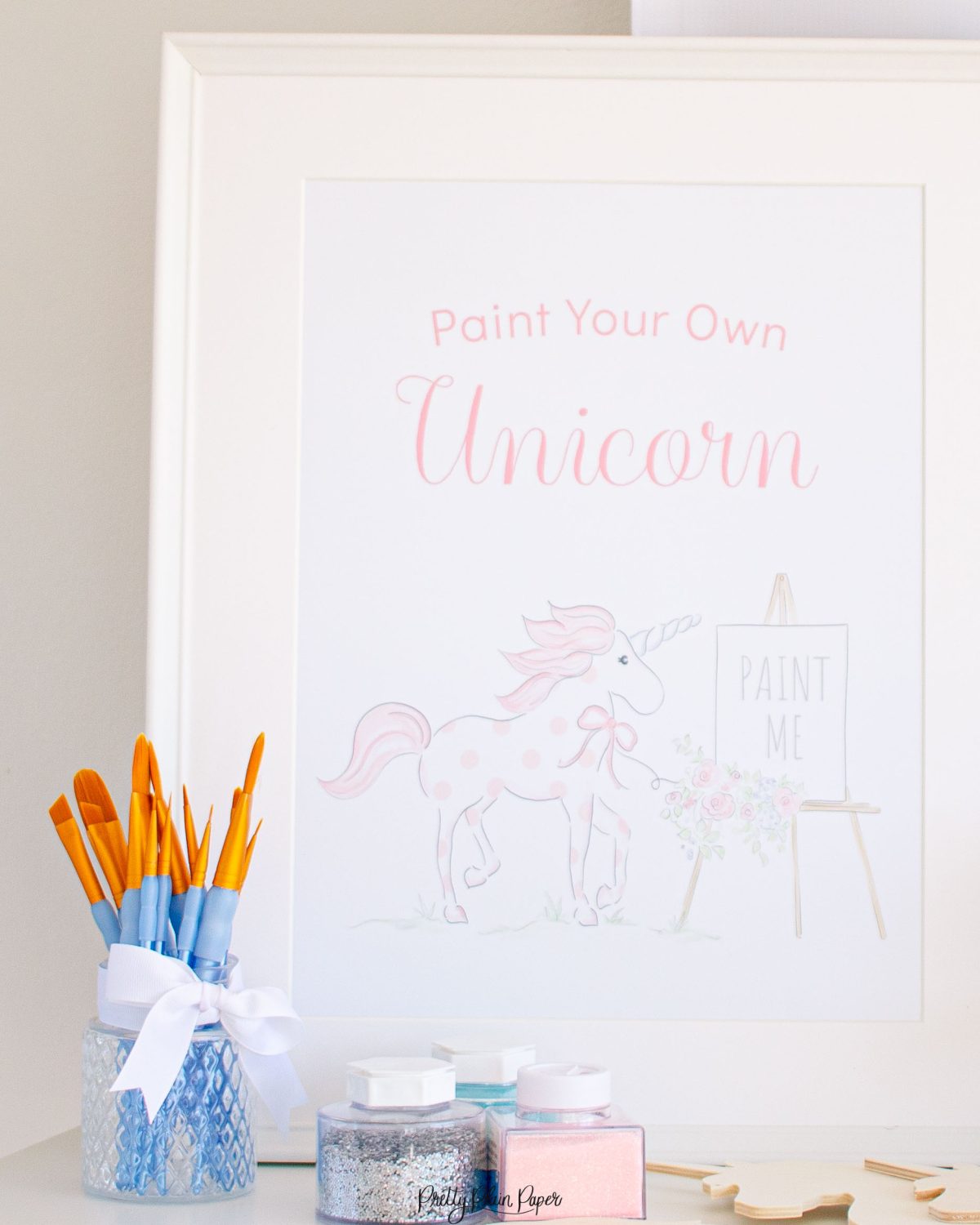 Paint a Unicorn Sign for a Unicorn Party Favor or Party Activity by Pretty Plain Paper; A Watercolor Unicorn Party Set