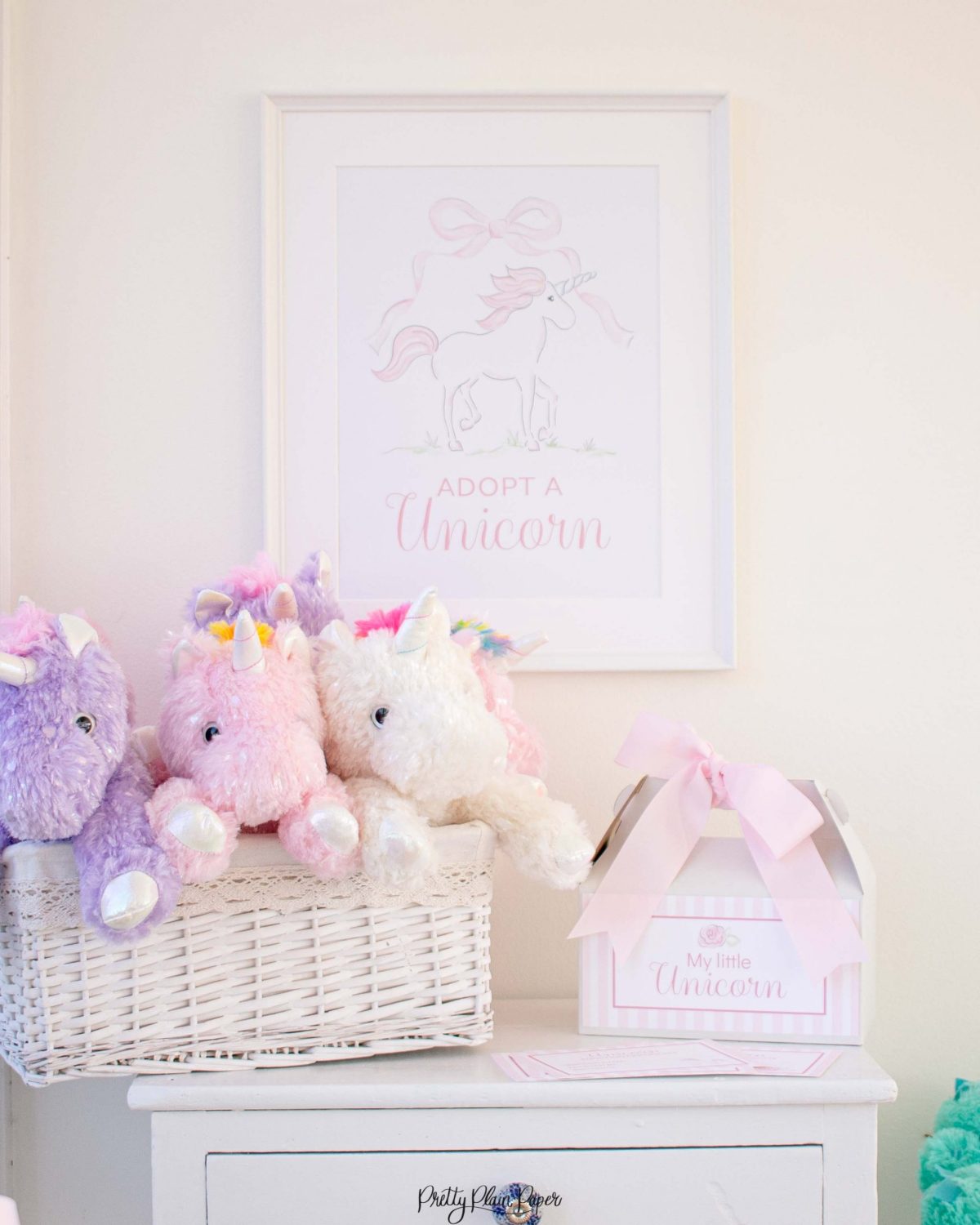 Adopt a Unicorn Sign for a Unicorn Party Favor or Party Activity by Pretty Plain Paper; A Watercolor Unicorn Party Set