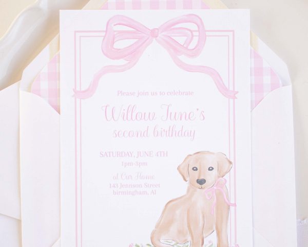 Watercolor Puppy Birthday Invitation, Watercolor Party by Pretty Plain Paper for a Pink Puppy Birthday Party