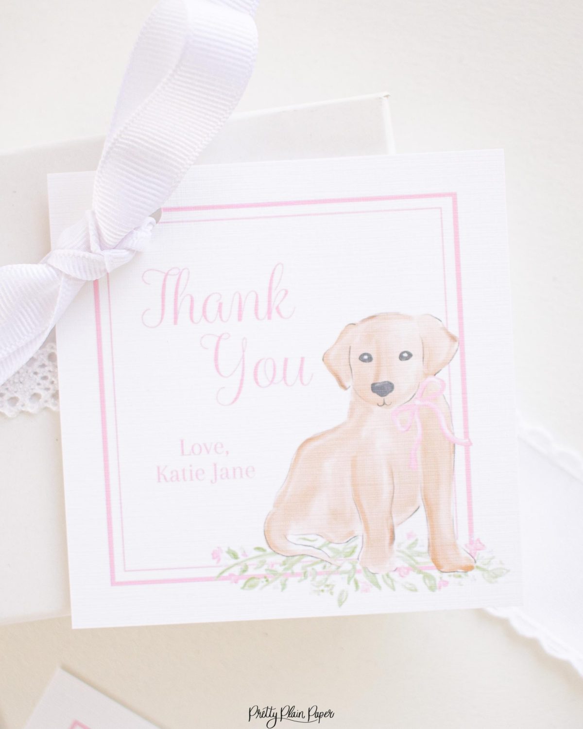 Watercolor Puppy Favor Tag, Watercolor Party by Pretty Plain Paper for a Pink Puppy Birthday Party