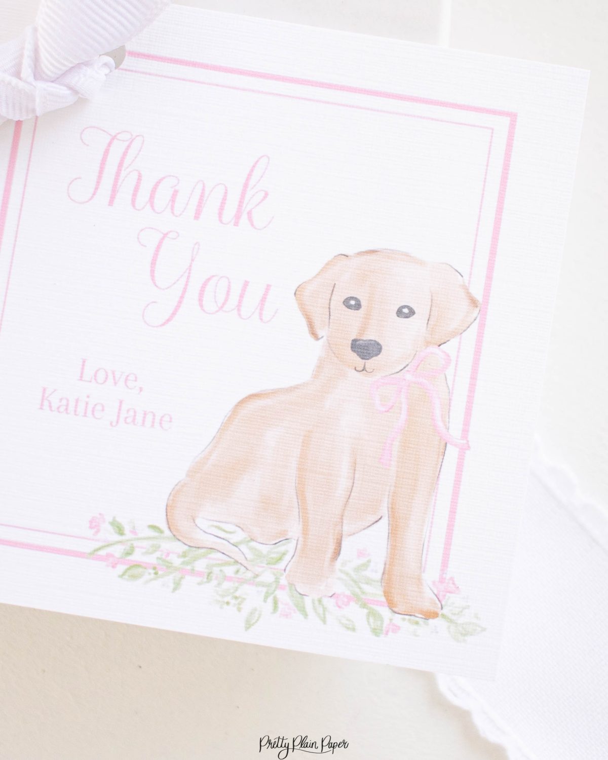 Watercolor Puppy Favor Tag, Watercolor Party by Pretty Plain Paper for a Pink Puppy Birthday Party