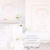 Watercolor Pink Crest with Bow Invitation and Party Set by Pretty Plain Paper