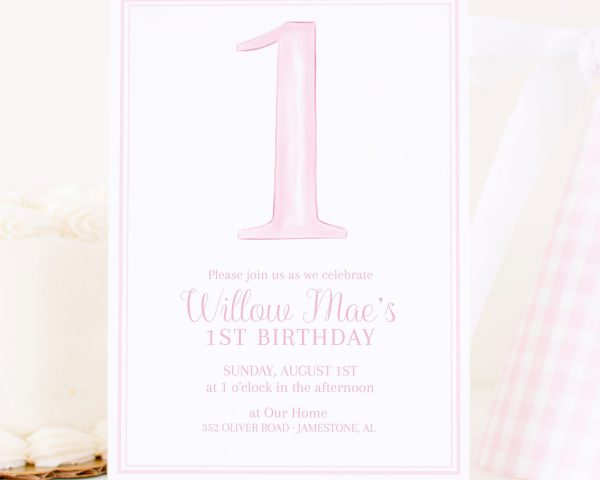 Simple Watercolor Pink ONE Invitation by Pretty Plain Paper