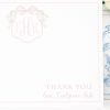 Watercolor Pink Crest with Bow Thank You Card Stationery