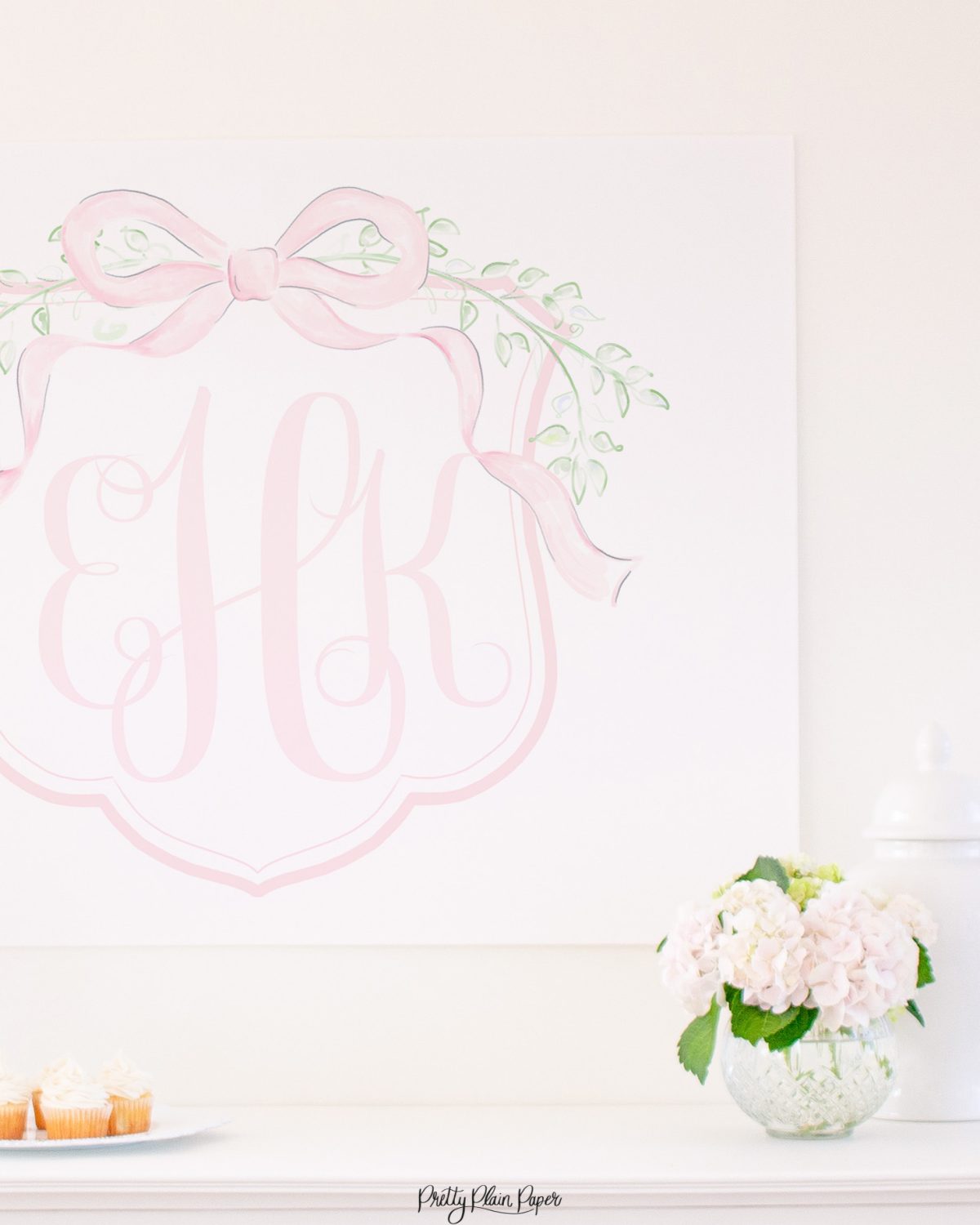Watercolor Pink Crest with Bow Backdrop