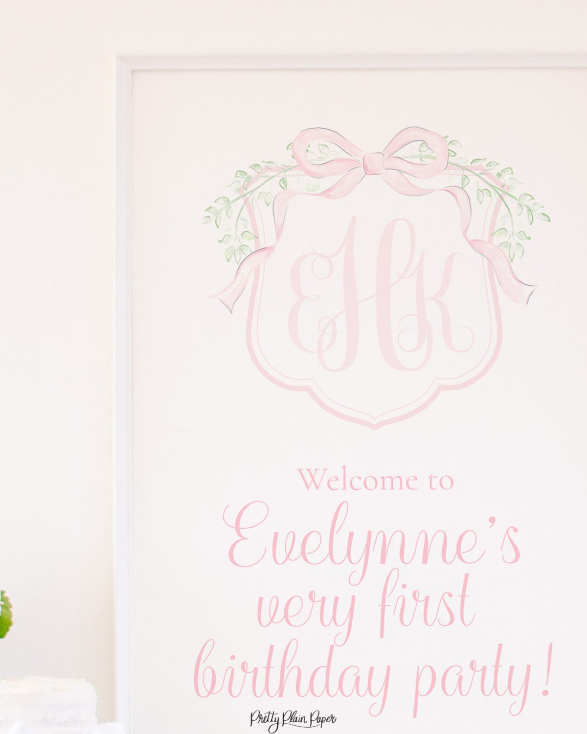 Watercolor Pink Crest with Bow Welcome Sign