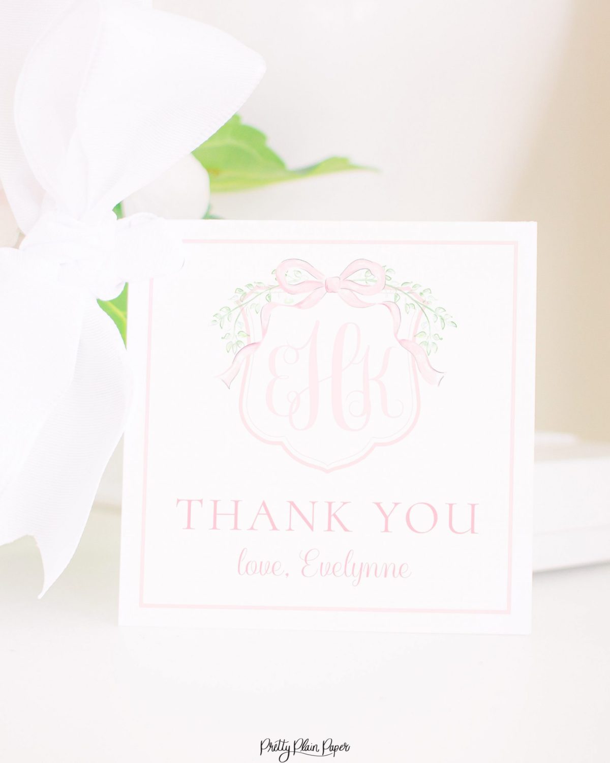 Watercolor Pink Crest with Bow Favor Tag