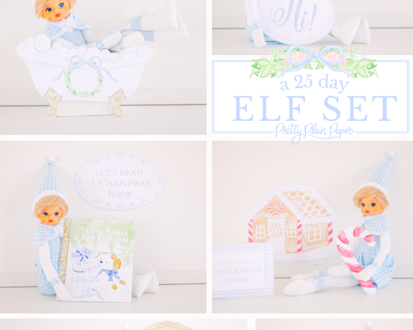 a Complete 25 Day Elf Set by Pretty Plain Paper a Watercolor Blue and White Elf Kit for Christmas & Holiday Traditions