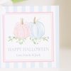 Pink Gingham Pumpkin and Light Blue Pumpkin with Stipes Halloween Treat Tag by Pretty Plain Paper for School or Classroom Halloween Treat Bag Tags or Gifts